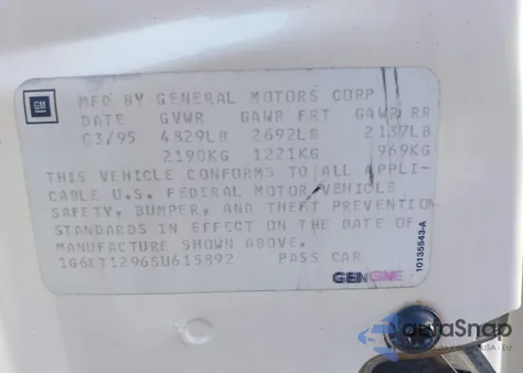 1995 Cadillac Eldorado Touring из США, поврежденный, VIN 1G6ET1296SU615892